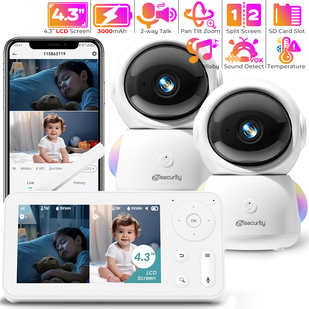 Audio Detect Music - Monitor de bebê 2K com 2